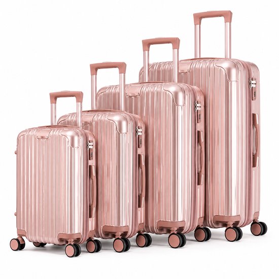 Royal Swiss® Kofferset 4 Delig - Hardcase Reiskoffers - TSA Slot - 360° Spinner Wielen - 18/20/24/28 Inch - Rose Gold