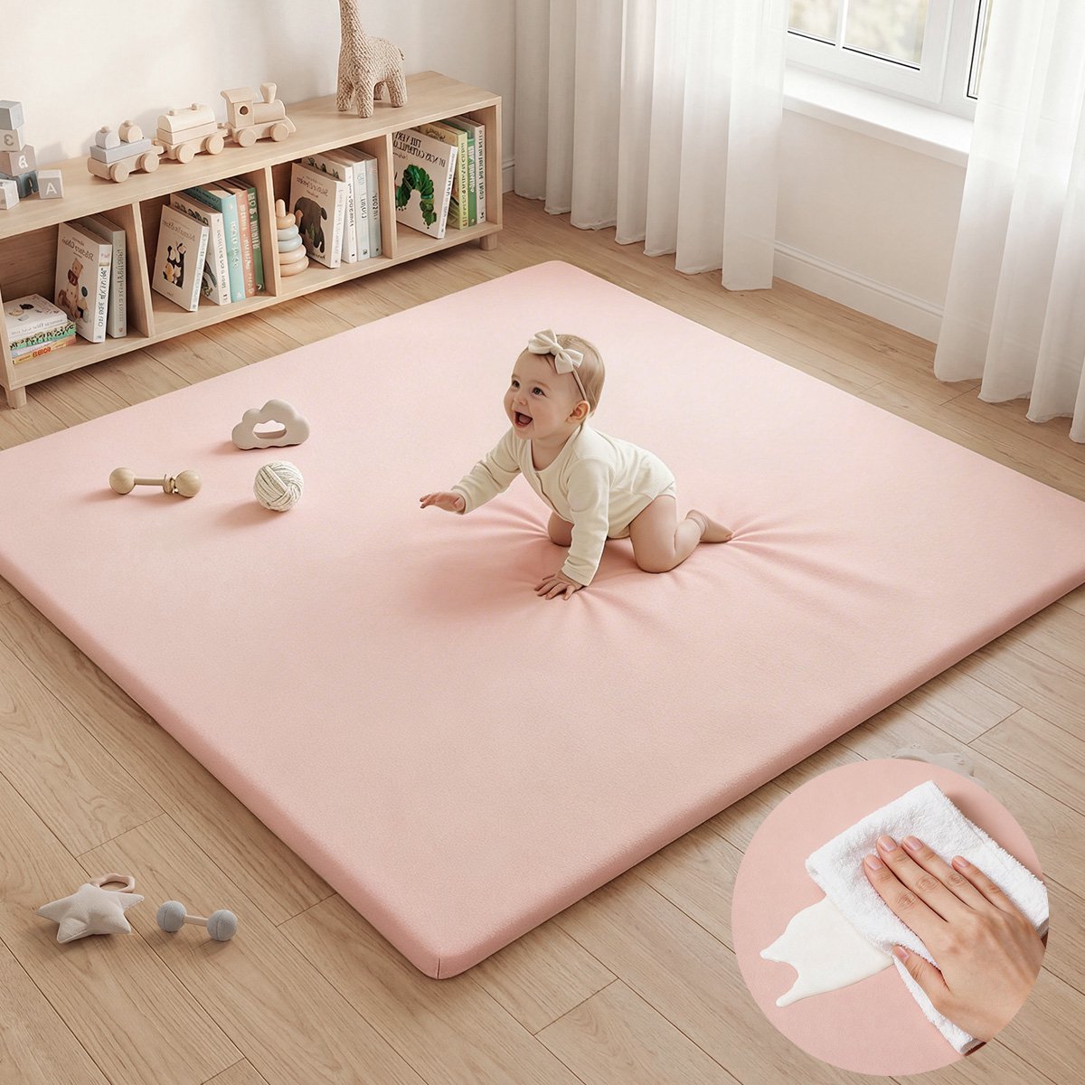 COMOMY Baby Speelmat 127x127x3 cm – Extra Dikke & Zachte Schuim Krabbelmat voor Baby's en Kinderen – Veilig Speelkleed & Kruipmat voor Binnenvloer – Roze