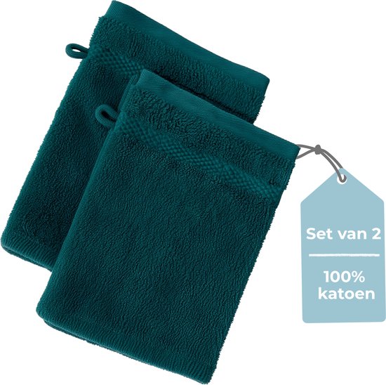 Gants de toilette HUSH Living - 16 x 22 cm - 100 % coton - Grammage épais 500 g/ m2 - Vert foncé, lot de 2