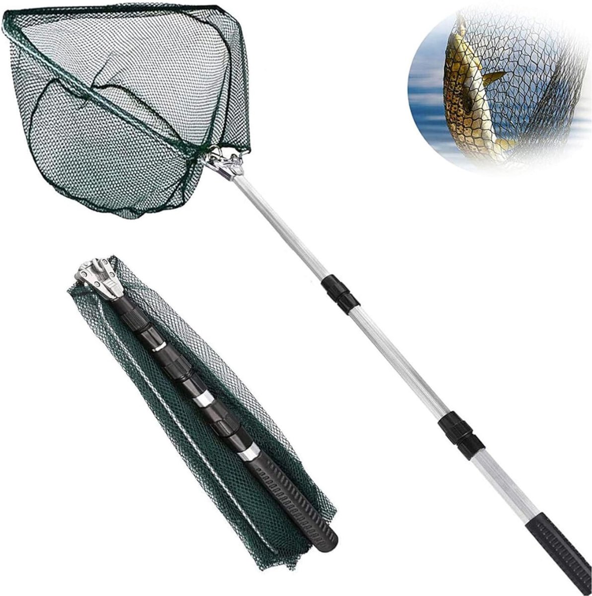 SVN® Schepnet Vissen - Visnet - Telescoop Schepnet - Duurzaam Net met Rubberen Coating - Zwart - 130cm x 42cm x 1cm