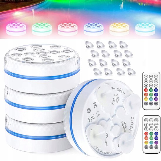 Zwembadverlichting - Waterdichte Led-Lamp Met Afstandsbediening - 16 Kleuren - Geschikt Voor Jacuzzi's - Inbouwzwembaden - Badkamers En Feestjes - Set Van 4.