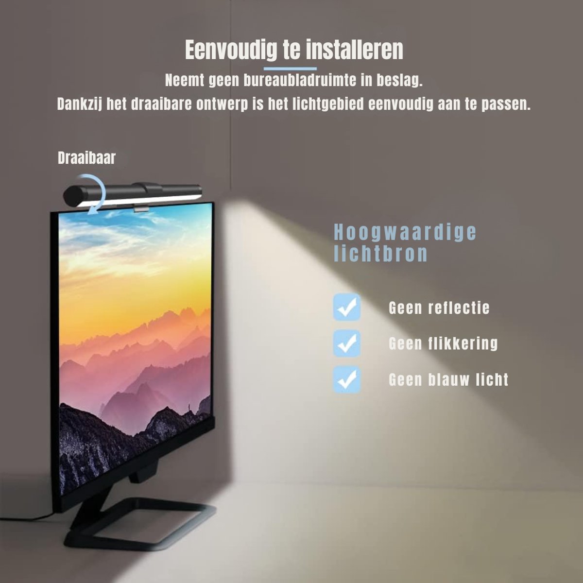 AHD® Monitorlamp - Monitor Lightbar - Monitorlicht - Monitor Licht - Zwart - 44cm x 2cm x 2cm