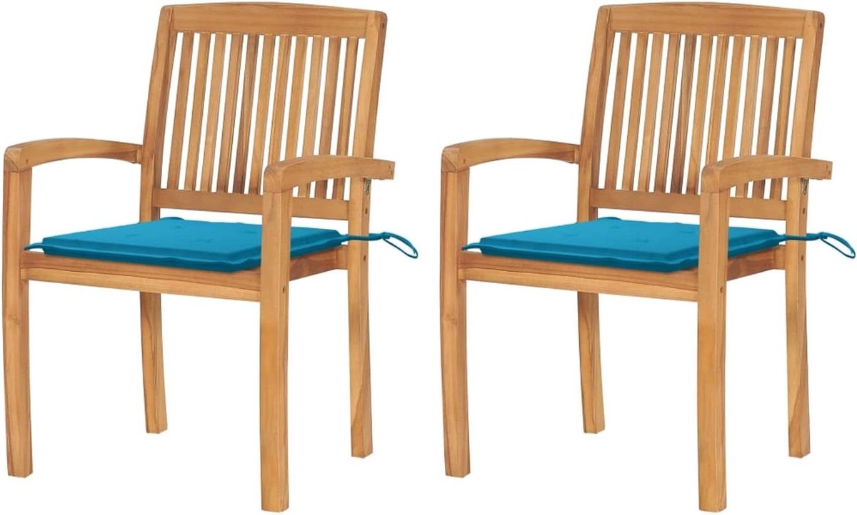 Tuinstoelen met kussens - Houten stoelen Terrasstoelen - Buiten Zitten - Stapelbaar ontwerp - 60 x 57.5 x 90 cm
