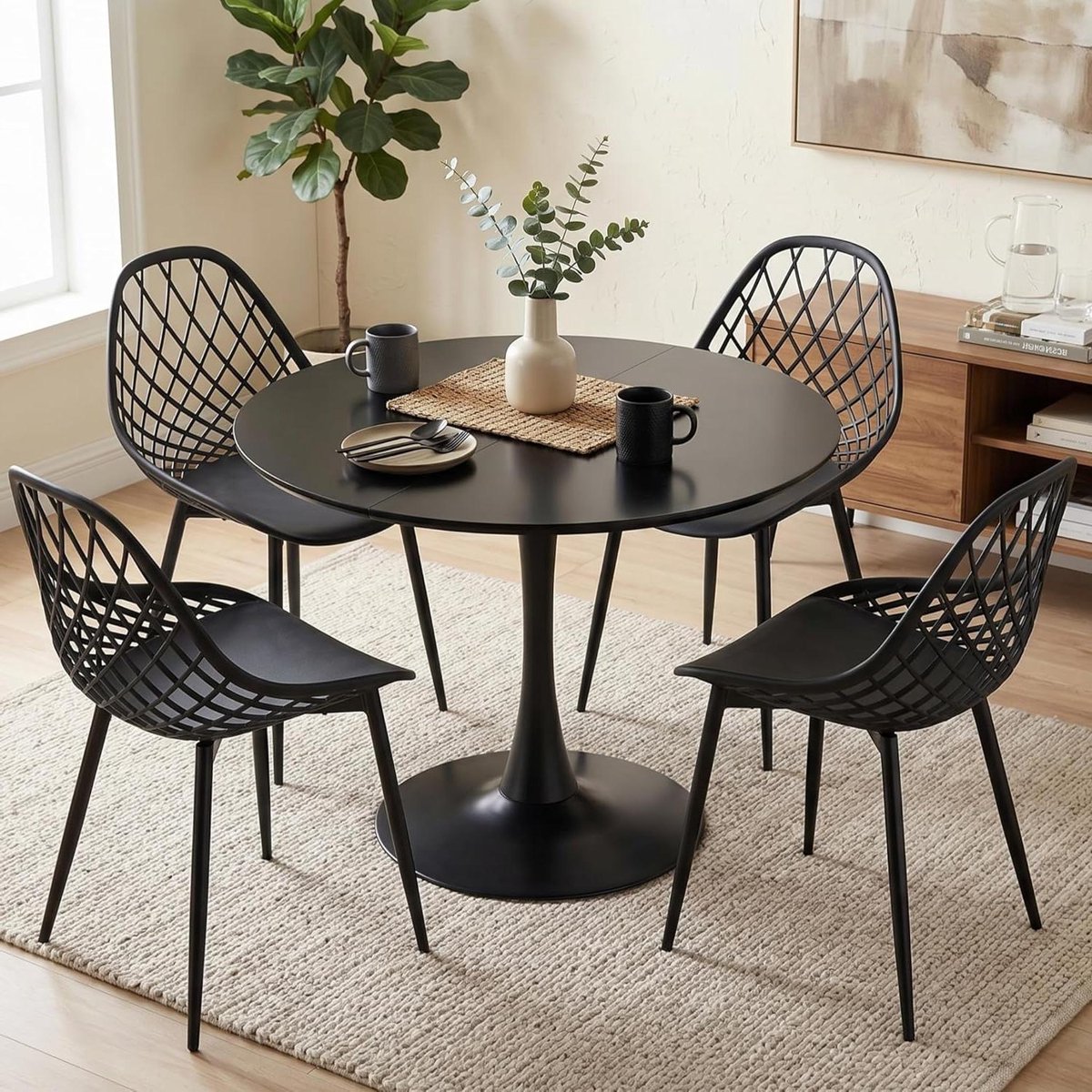 Eettafel Set - Keukentafel met stoelen - Gezellig Tafelen - Moderne Ronde Tafel - 90 cm -