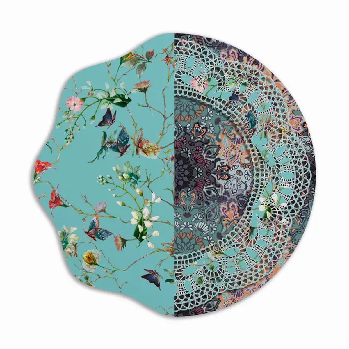 Ronde gekleurde PVC Placemat Florecido - Romantisch Blauw – Ø35 cm – Afwasbare Tafel Placemat – Made in Italy