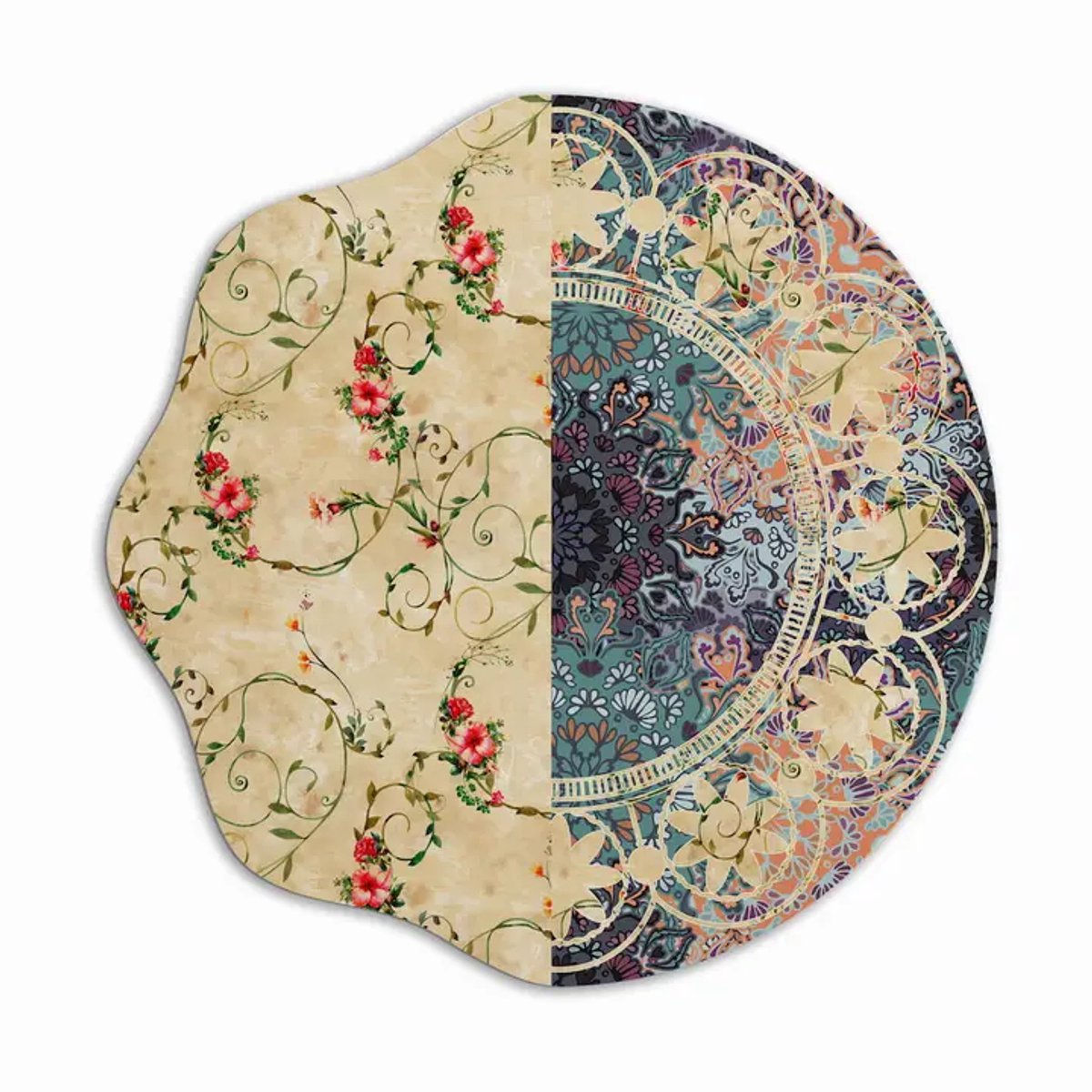 Ronde gekleurde PVC Placemat Florecido - Romantisch Beige – Ø35 cm – Afwasbare Tafel Placemat – Made in Italy