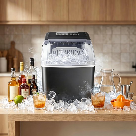 IJsblokjesmachine Draagbaar - IJsmaker Compact - Dranken Koelen - Snelle Productie - 15 kg/24 uur - Zwart — afbeelding 3