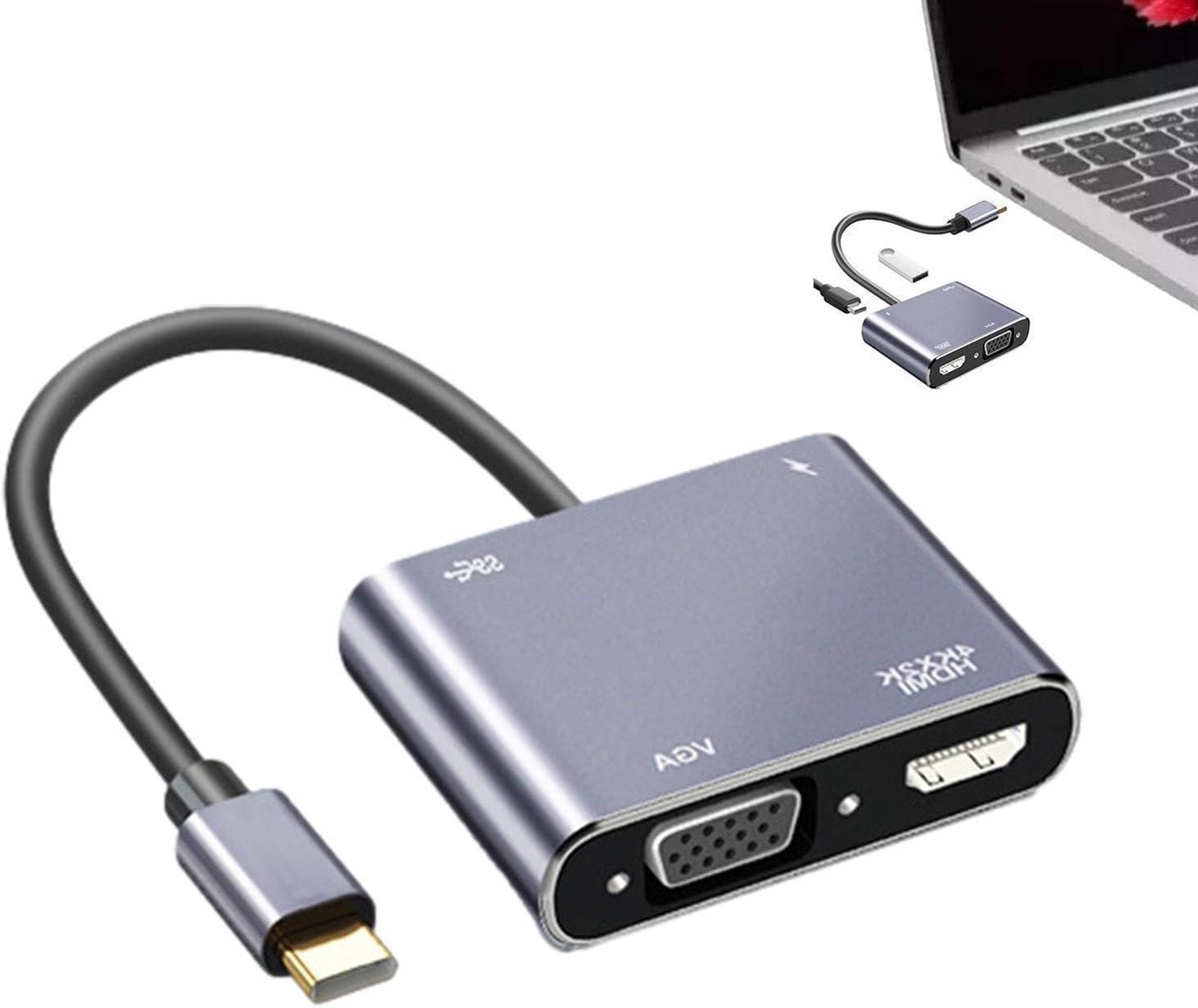 Type C Adapter - USB Converter - Extra Scherm - Meerdere Poorten - 1080P Resolutie - Zwart