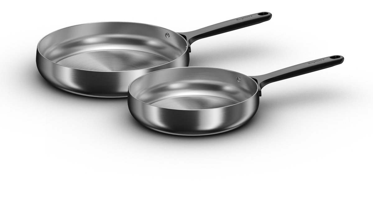 BergHOFF Home Belly Koekenpannen Set Ø 24 + 28 cm – Duurzame RVS Braadpan – PFAS-Vrije Bakpan – Geschikt voor Inductie & Oven tot 250 °C – Vaatwasserbestendig – Smokey Black