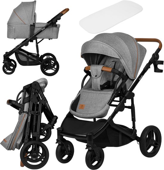 Lionelo Mari Tour 2in1 Kinderwagen – All-terrain 27 cm wielen – 3D panoramische ventilatie – Centrale vering met 3 standen – Memory-knoppen – Eénhandig losklikken – UPF50+ waterdichte kap – Comfortmatras met katoen – Draagbare reiswieg (tot 9 kg)