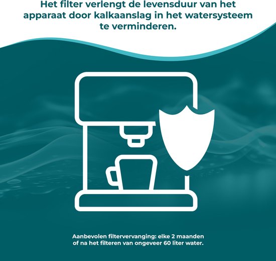 Illustratie van een koffiezetapparaat met een schild-icoon. Tekst over levensduur apparaat.