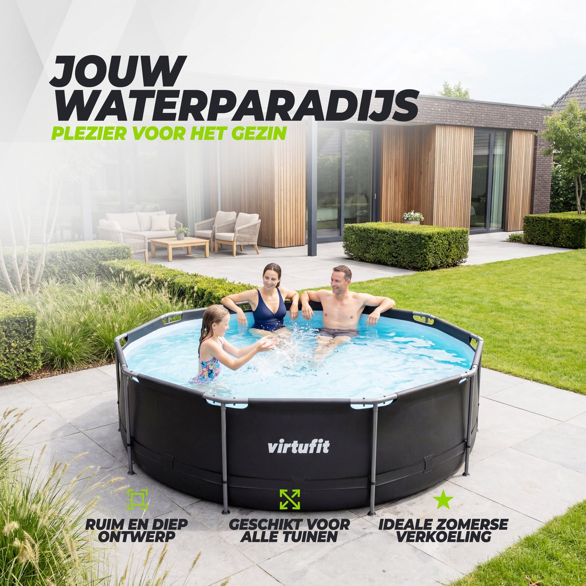 VirtuFit Rond Zwembad Ø366 x 100 cm - Opzetzwembad - Duurzaam & Veilig Stalen Frame - Antraciet — afbeelding 2