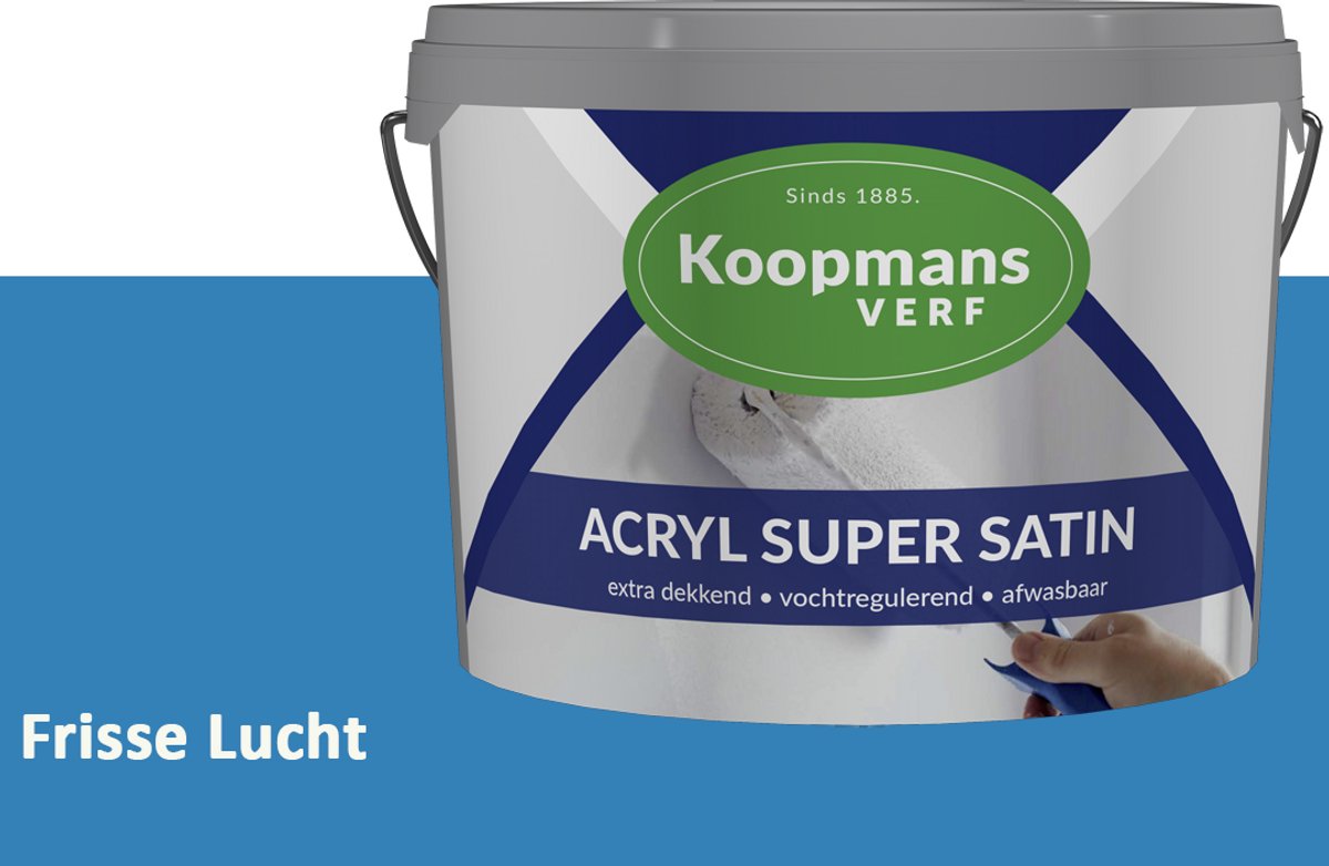Koopmans Acryl Super Satin Zijdeglans Muurverf – Reinigbare Binnen- en Buitenverf voor Muren & Plafonds – Frisse Lucht – 2,5 l