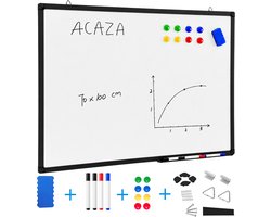ACAZA Whiteboard - Magnetisch - 70 x 100 cm - Magneetbord - Weekplanner - Inclusief 8 Magneten, 4 Stiften, Wisser en Pennenbakje - Whiteboard Stiften - Weekplanner Whiteboard - Maandplanner - Magneten Whiteboard - Memobord