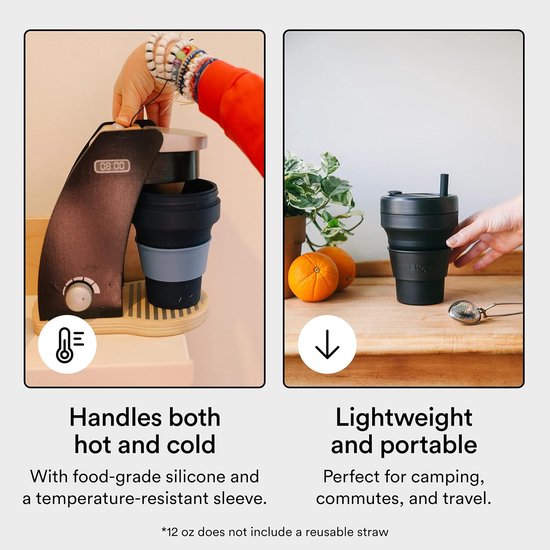 Opvouwbare Koffiemok - Reisbeker Siliconen - Voor Onderweg - Zakformaat Opvouwbaar - 355 ml - Zwart — afbeelding 5