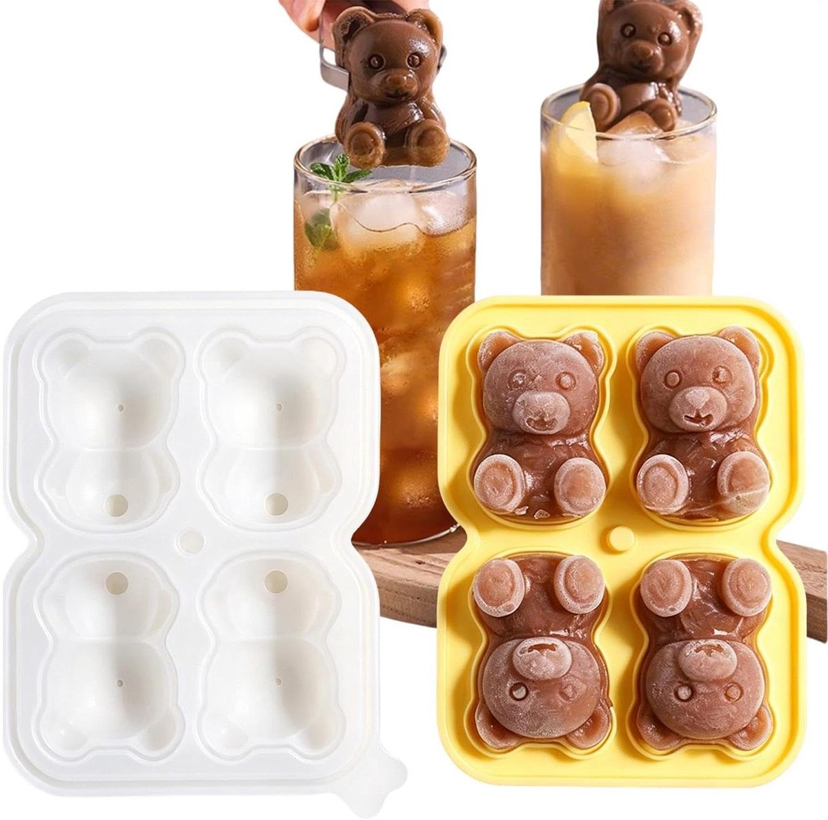 IJsbakjes Voor Diepvries - Siliconen Ijsvorm - Drankjes Koelen - Schattige Berenvorm - 12 x 15 x 4 cm - Geel