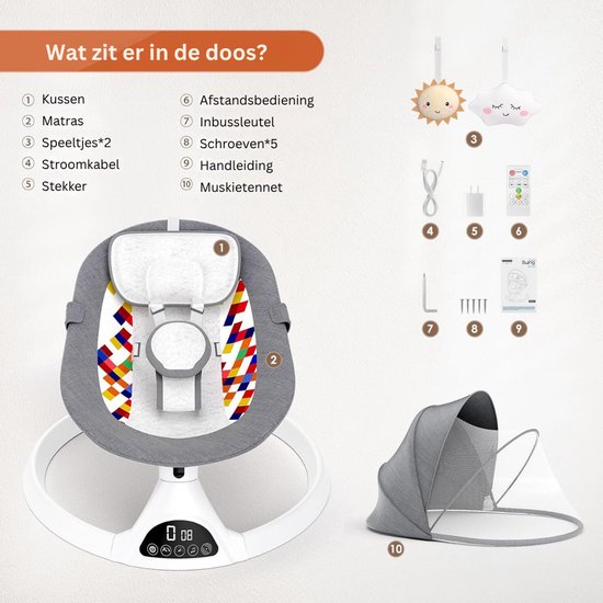 HEZIVO® Wipstoel Elektrisch - Babyschommel - Schommelstoel Baby - 5 Snelheden en Timer - Grijs van hezivo — afbeelding 5