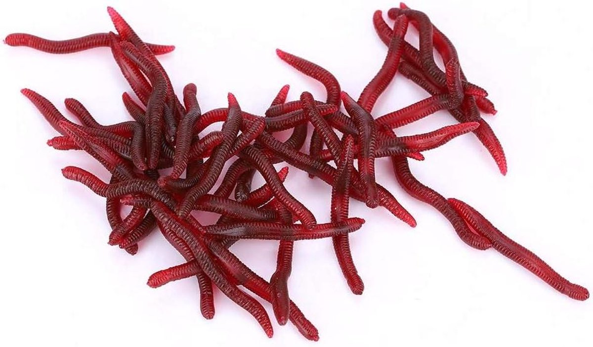 Nep Worms - Zacht Aas - Vissen Vangen - Realistische Actie - 200 Stuks - Rood