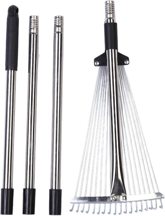 Nikou Leaf Rake with Adjustable Handle, 180 cm Rake, Fan Broom, 18 Teeth, Garden Rake with Gloves, Grass Rake, Leaf - ShopVlot — afbeelding 2