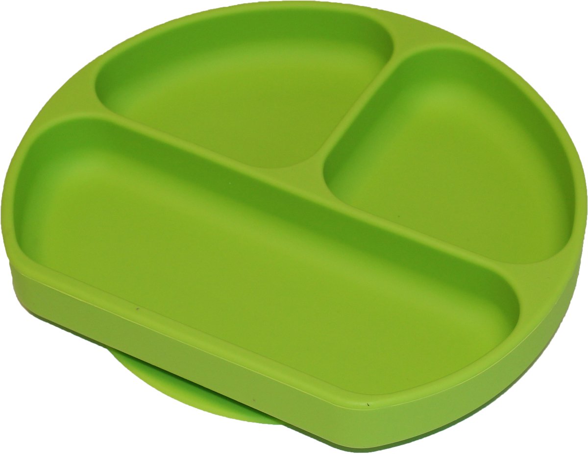 Stevig Siliconen Baby Peuter Eetbord met Zuignap – Dik en Robuust BPA-vrij Antislip Kinderbord met 3 Vakjes – Zacht Flexibel Kinderservies van FDA Food Grade Siliconen – Groen – 20,5 x 18,5 x 3 cm