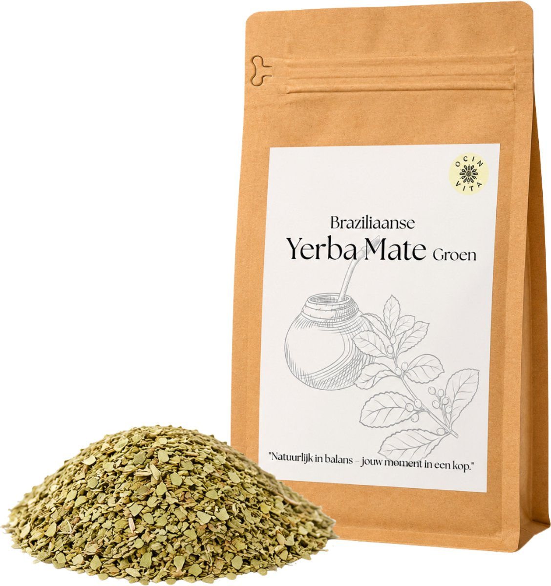 Braziliaanse Yerba Mate Thee 100g – 100% Pure Mate – Natuurlijke Energie & Cafeïne – Zuid-Amerikaanse Losse Thee – Ocin Vita