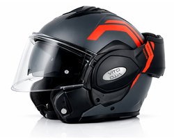Vito Reverse Systeemhelm - Motorhelm en Scooterhelm met Opklapbaar Kinstuk en Zonnevizier - Grijs / Oranje Helm voor Scooter, Motor en Brommer - Voor Dames en Heren - Geschikt voor Volwassenen - Maat M