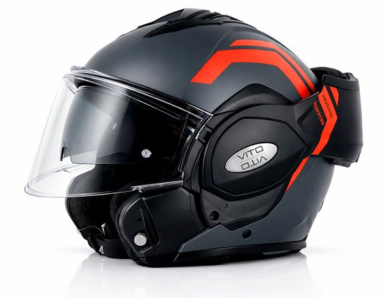 Vito Reverse Systeemhelm - Motorhelm en Scooterhelm met Opklapbaar Kinstuk en Zonnevizier - Grijs / Oranje Helm voor Scooter, Motor en Brommer - Voor Dames en Heren - Geschikt voor Volwassenen - Maat M