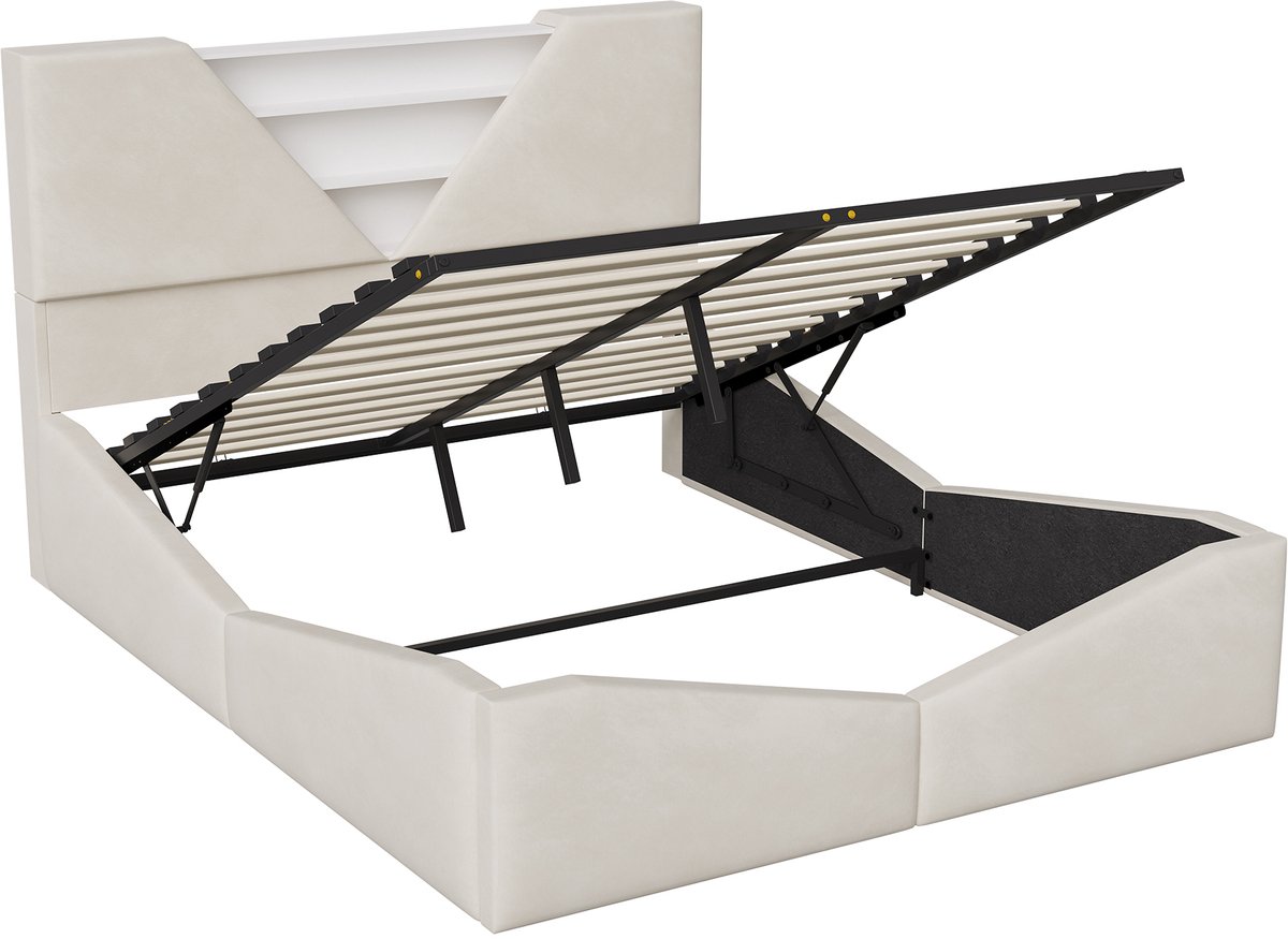 SHOPENTRA Gestoffeerd Bedframe 160x200 cm met Opbergruimte - afbeelding 2
