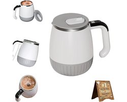Elektrische melkopschuimers - Elektrische roerbeker - Zelfroerend koffiebeker - Koffiemokken - Temperatuursweergave - Reisbeker voor Koffie en Melk - Wit - 380ML