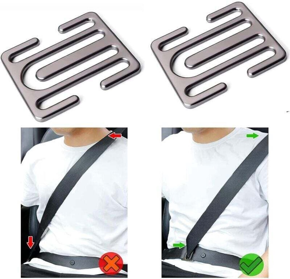 Autogordelclips, autogordelsloten, autogordelverlengers, antislip, verstelbaar (grijs - 2 stuks)