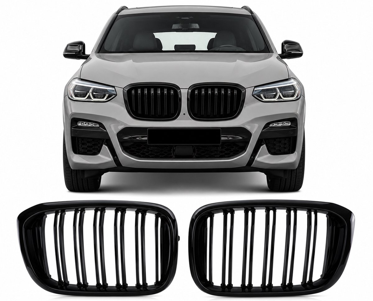 Grille Nieren Geschikt voor BMW X3 X4 G01 G02 (2017-2021) – Dubbele spijlen– Hoogglans Zwart – Set van 2