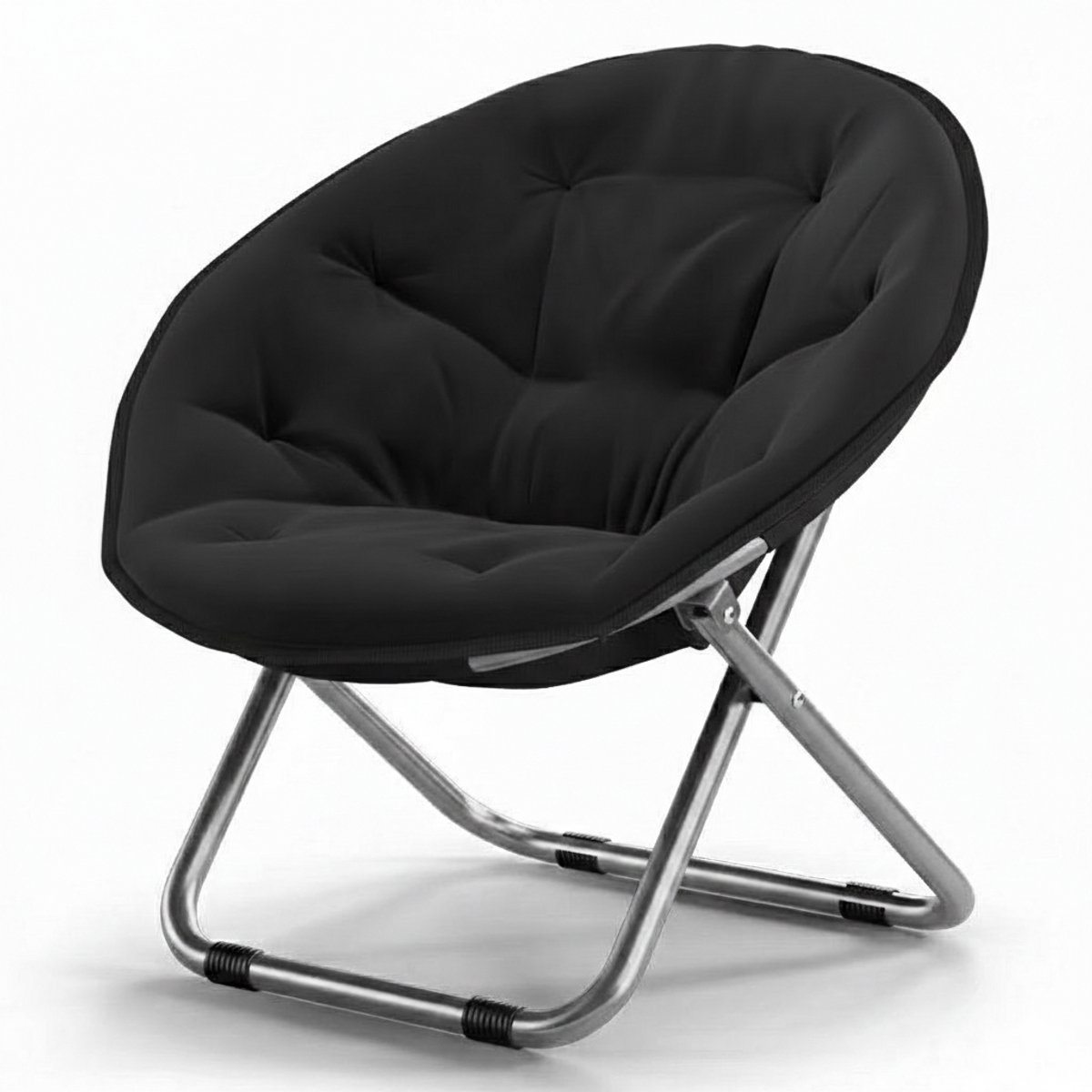 xDays Maanstoel Inklapbaar – Moon Chair – Campingstoel Opvouwbaar – Klapstoel – Vouwstoel – Relaxstoel – Gepolsterd met Kussen – 75x57 cm – Slaapkamer Studentenkamer Woonkamer Balkon Tuin Festival – Zwart