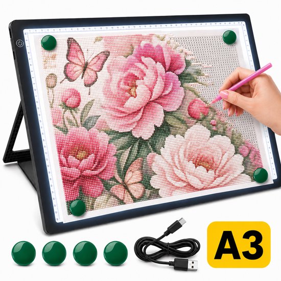 A3 Lightpad Lichtbak Diamond Painting Volwassenen | Oplaadbaar Magnetisch | All Smiles Premium Tekenbord | 2026 MODEL | Tekenen Schetsen Hobby