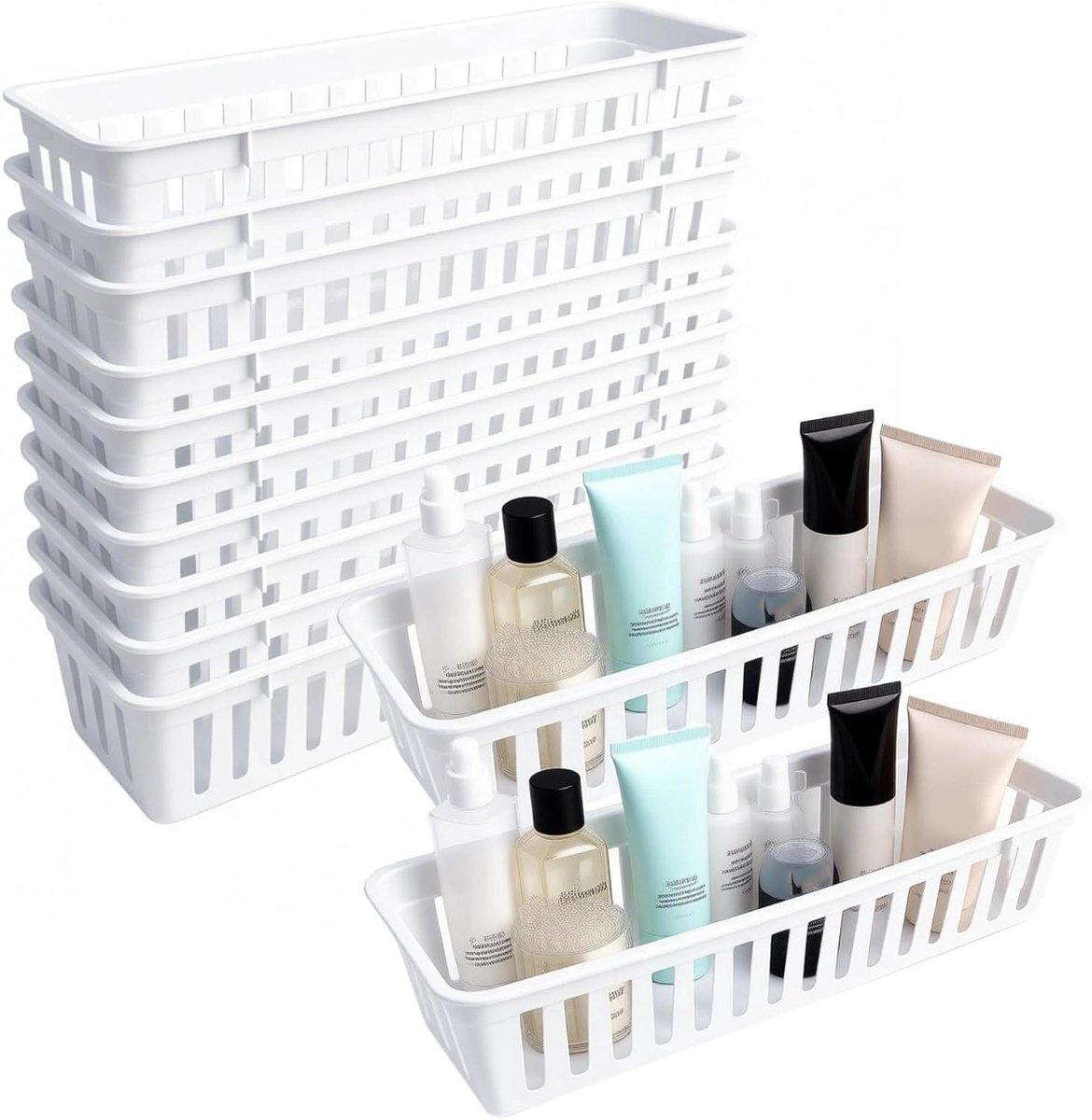 Opbergbakken Set - Lade Organizers - Ruimte Ordenen - Stapelbaar Ontwerp - 12 Stuks 26cm - Wit