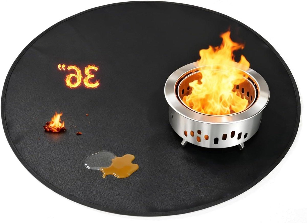 Vuurkorfmat Rond - Barbecuemat Dubbelzijdig - Buiten Koken - Hittebestendig Siliconen - 91 cm - Zwart