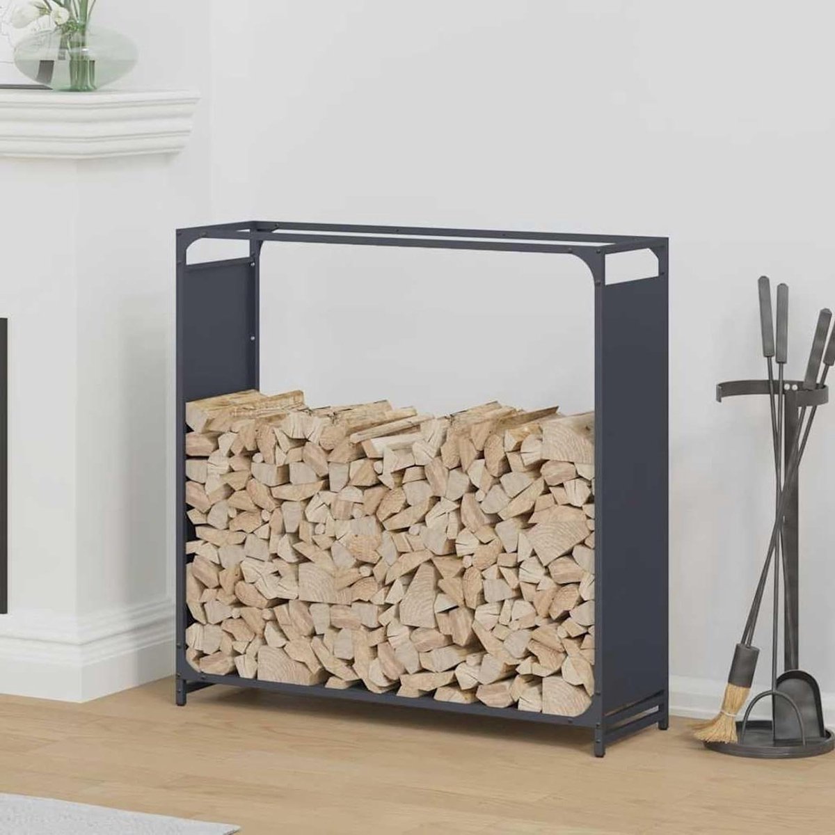 Brandhoutrek - Houtopslag - Haardhout Opslag - Stabiel Staal Design - 90 x 90 x 28 cm - Antraciet