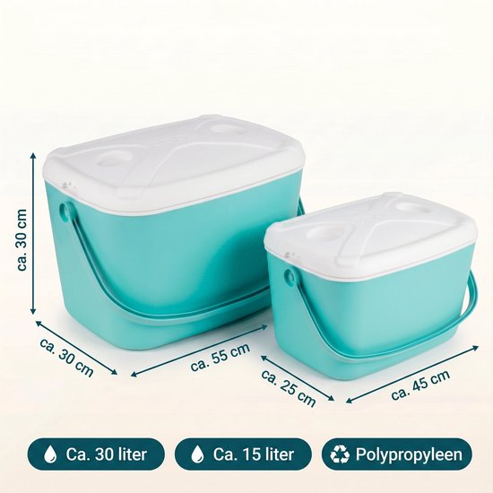 Lomera Koelbox Set van 2 - Koeltas - Kunststof Koelbox - Draagbare Koelbox met Handvat en Deksel - Voor Camping, Picknick en Strand - Mini Koelbox - Compacte Coolbox - In Elkaar Passend voor Onderweg, Auto, Tuin en Festival van Lomera — afbeelding 3