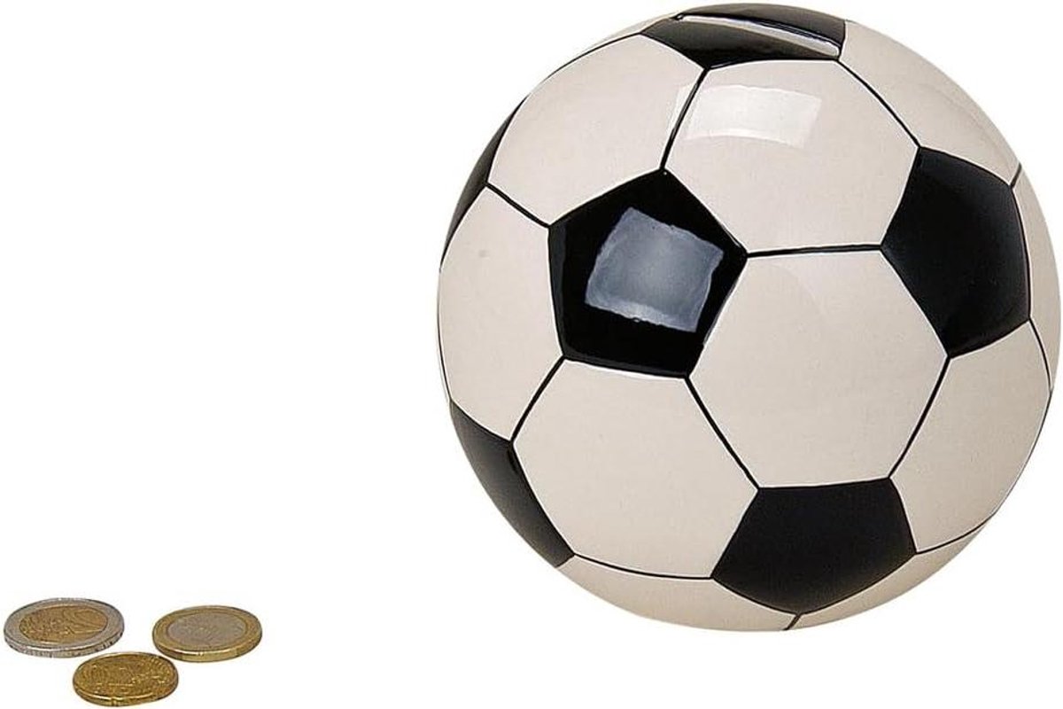 Spaarpot voetbal design - Muntpotje keramiek - Geld sparen - Voetbal thema - Ø 13 cm - Wit