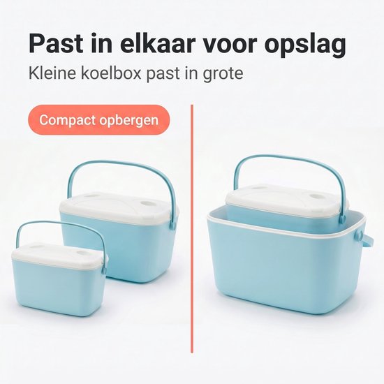 Lomera Koelbox Set van 2 - Draagbare Koelbox voor Camping - Strand - Picknick en Auto - Koelkist met Handvat - Coolbox - Koeltas - Frigobox - Koelbox Klein en Groot - Stapelbaar voor Outdoor en Reizen - Lichtblauw Wit van Lomera — afbeelding 5