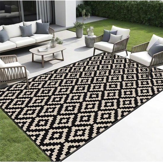 Buitentapijt - Terrastapijt Vloerkleed - Buiten Leven - Omkeerbaar Ontwerp - 240x300cm - Zwart Bruin — afbeelding 5