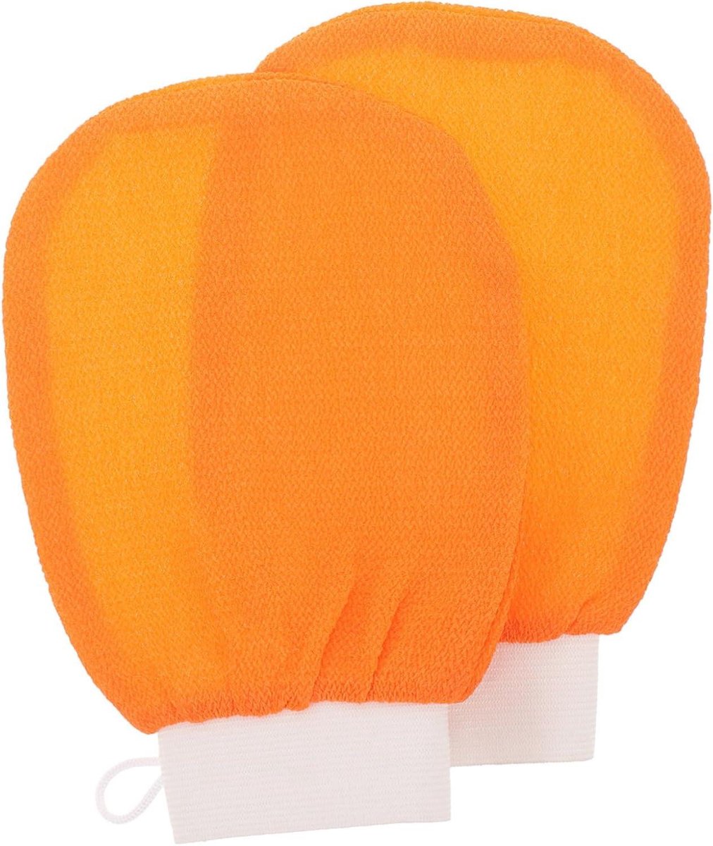 Badhandschoenen Set - Douche Scrub - Diepe Reiniging - Bevordert Bloedsomloop - 2 Stuks - Oranje