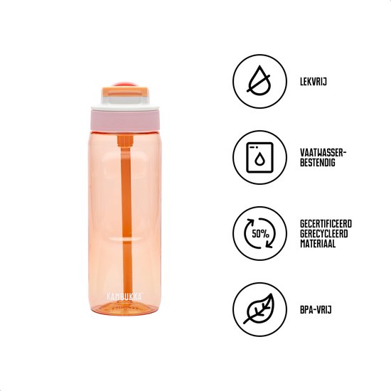 Kambukka Lagoon waterfles 750ml - Mango Tango met geïntegreerd rietje - 100% lekvrij