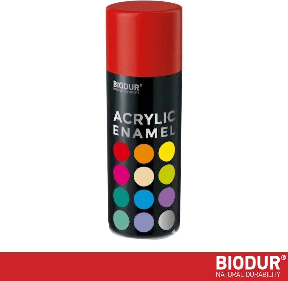 BIODUR Acrylverf - Verkeersrood RAL 3020 – 400 ML – Spuitbus Hoogglans Lak – UV en Weerbestendig - Sneldrogende Spuitverf - Voor Binnen en Buiten