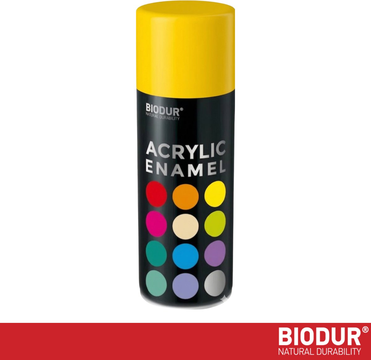 BIODUR Acrylverf - Verkeersgeel RAL 1023 – 400 ML – Spuitbus Hoogglans Lak – UV en Weerbestendig - Sneldrogende Spuitverf - Voor Binnen en Buiten