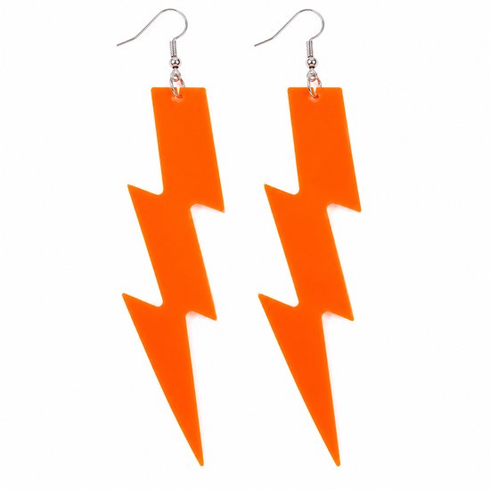 Neon Oranje Bliksem Oorbellen – Grote Festival Oorbellen Dames – WK 2026 Oranje Accessoires