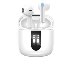 Draadloze Oordopjes - Earpods - Bluetooth 5.4 Met ENC Geluidsonderdrukking En LED Accustatus - 1 Stuk - Voor Sport En Dagelijks Gebruik Wit