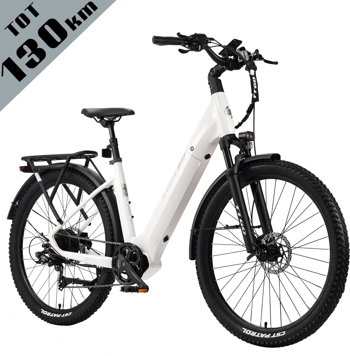 TTGO Z3 Elektrische Fiets – 48V 15Ah Accu (720Wh) – Achterwielmotor – Actieradius tot 130 km – 27.5×2.4 Inch Banden – LCD Display – Shimano 7 Versnellingen – Hydraulische Schijfremmen – Stadsfiets – Max. Belastbaar 125 kg – Wit
