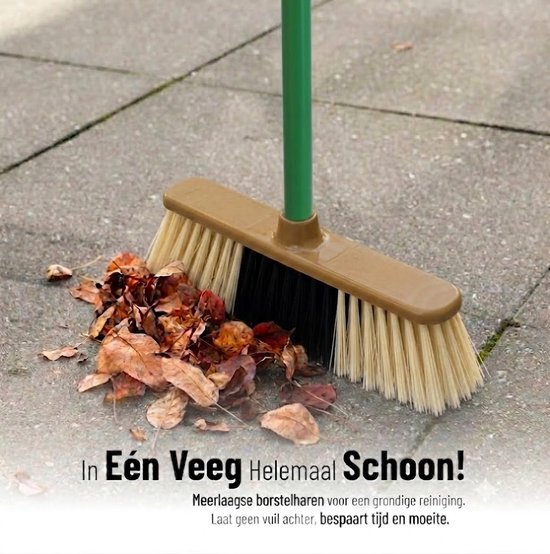 Clean Bezem met Steel - 132x28 cm - Binnenbezem - Voor Parket & Laminaat - Kamerveger - Zaalveger - Zachte Bezem - Straatbezem - Binnen Bezem - Ergonomische Huishoudbezem - Krasvrije Veger voor Gladde Vloeren - Fijnhaar Zachte Borstel - Geel/Groen — afbeelding 3