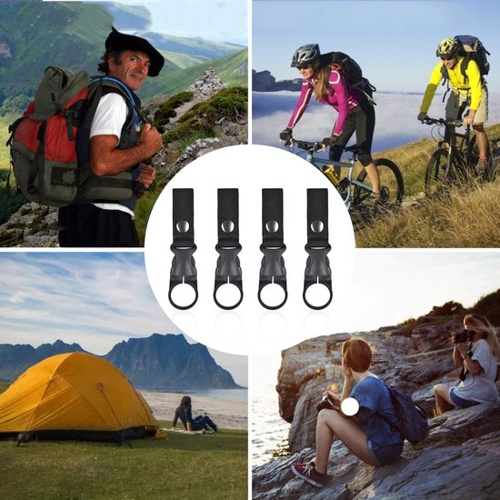 Water Bottle Clips - 4 stuks - Met Buckles - Portable Bottle Holder - Drink Hook - Water Bottle Buckle - Bottle Holder Clip - Clip voor waterfles - Hbuiten Accessoire - Voor Kamperen,Hiking,Reizen,Vissen - Zwart — afbeelding 2