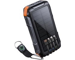Nuvance Solar Powerbank 20000mAh - 22.5W Snellader - USB C & USB A - 4x Ingebouwde Kabels - Draadloze Powerbank 15W - Noodpakket - Powerbank Zonneenergie